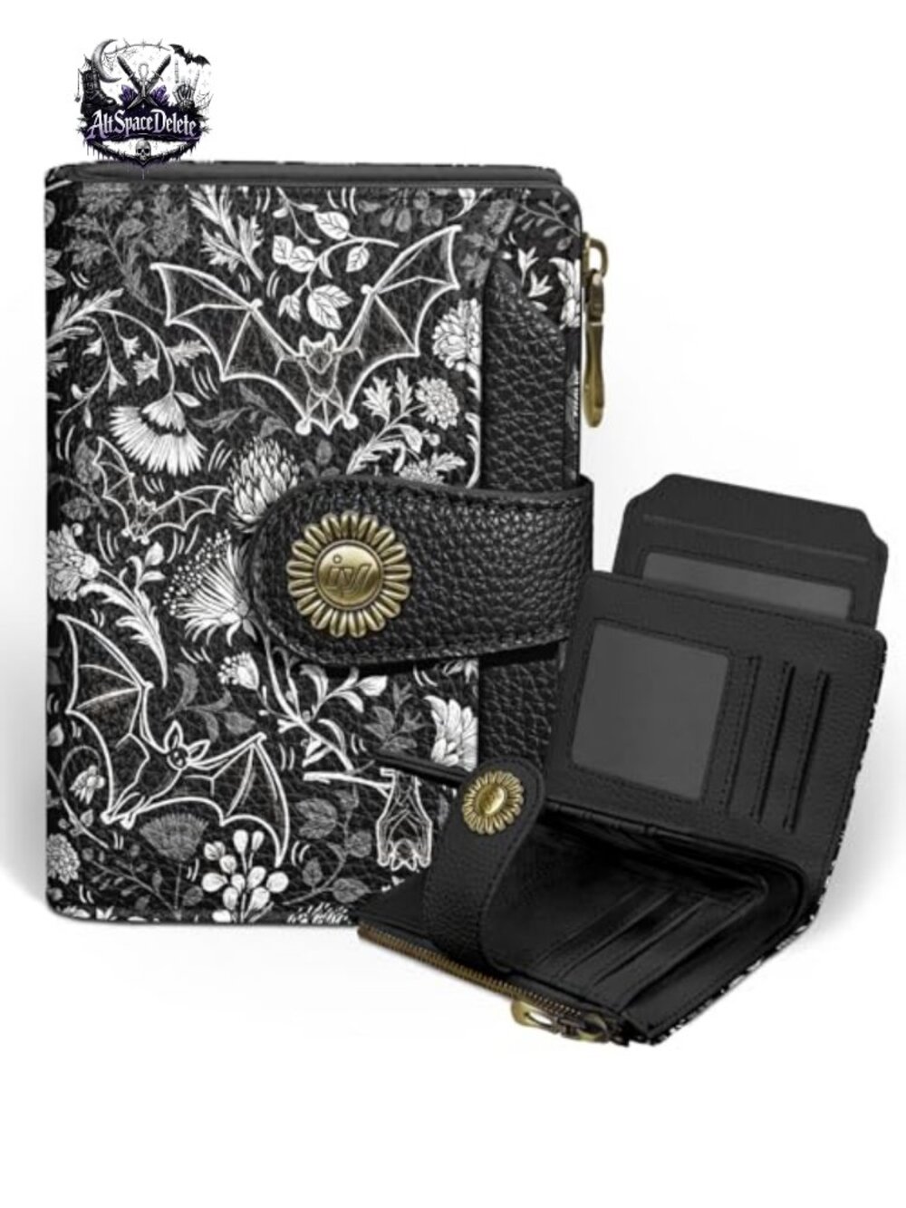 Small RFID Wallet Goth Bat Gothic Card Holder Faux Leather Women